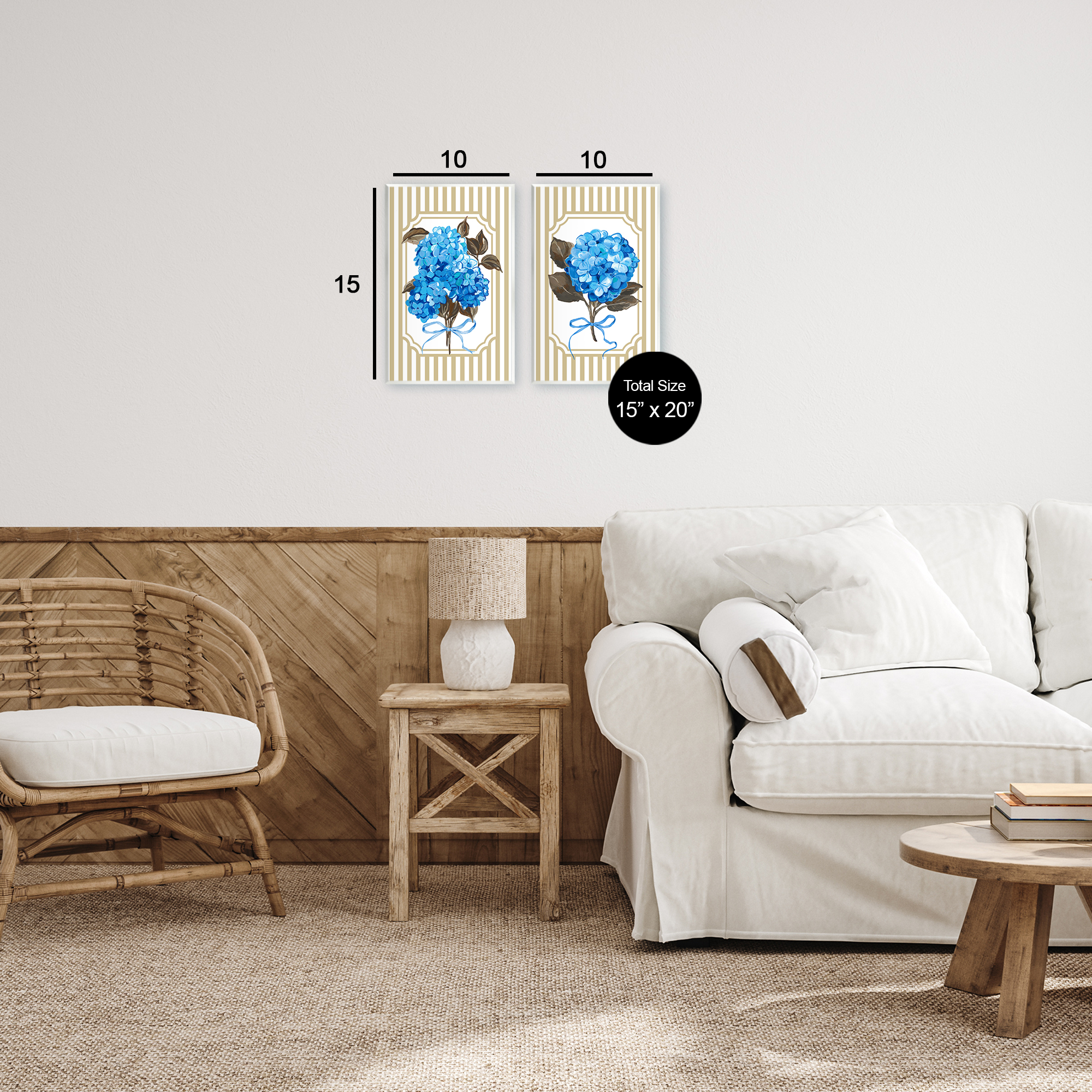 Hydrangea Bouquets with Bows 2 Piece Wall Plaque Art Set, design by Adonna Ebrahimi