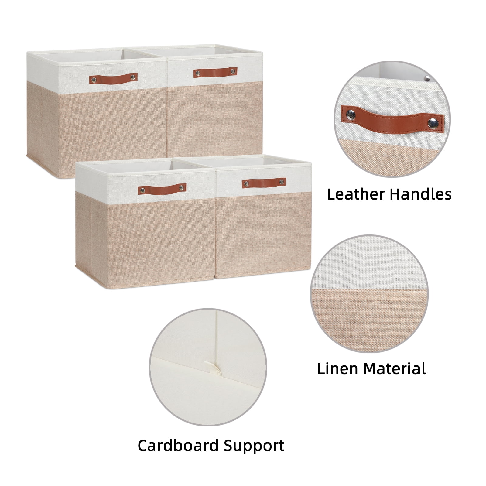 ANLEM Fabric Baskets for Organizing 13x13 Storage Cubes, 4PCS Fabric Foldable Canvas Storage Bins for Shelves, Cloth Storage Bins for Cube Organizers Toy(White Beige)