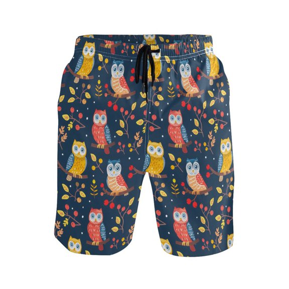 joogoo Men's Swim Trunks Cute Owls on Branch Beach Shorts with Pockets M