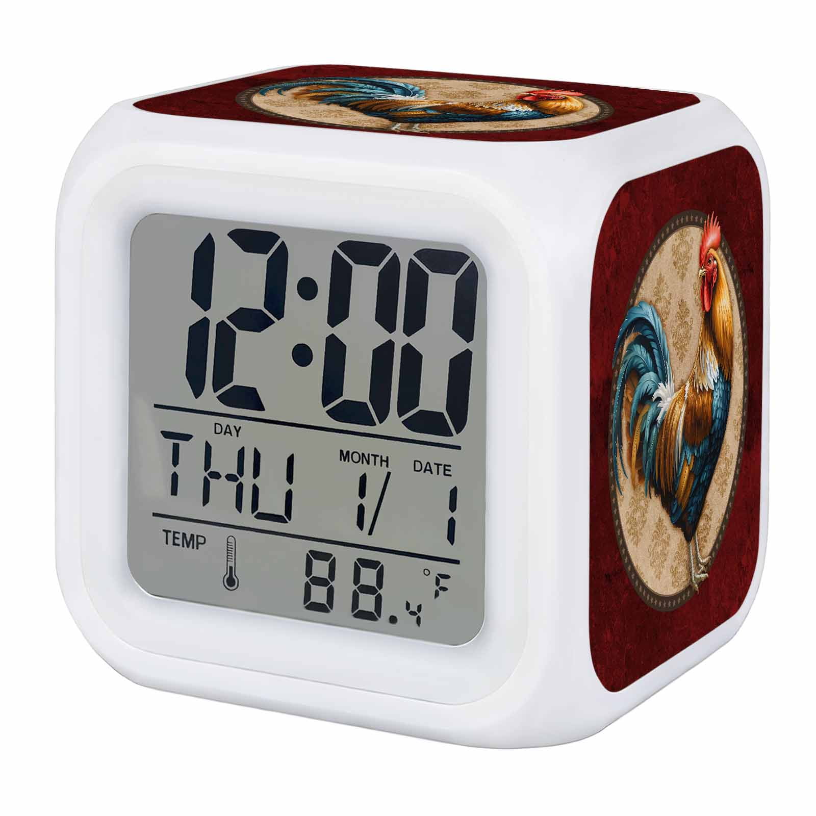 Alarm Clocks Farmhouse Chicken Rooster Cock Digital Clock 7 Color LED Night Light Silent Non