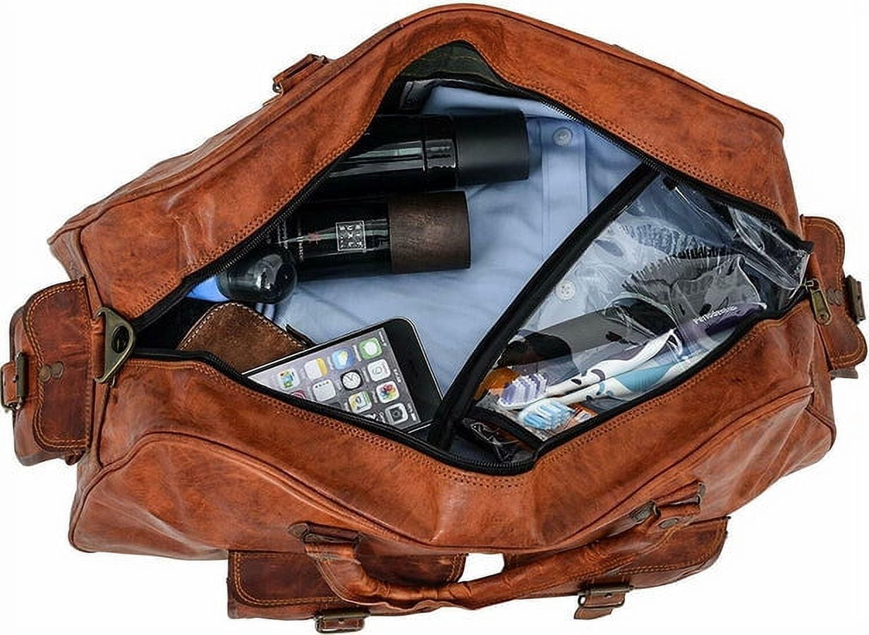 MaheTri Brown Leather Travel Duffel Bag, Gym Sports Bag Luggage Carry-On Bag