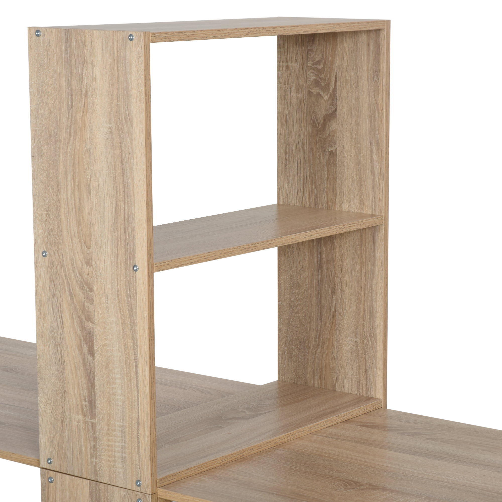 HomCom 88" Extra Long 2-Person Computer Desk with Bookshelf Combo Double Workstation Storage Unit Home Office Natural Wood