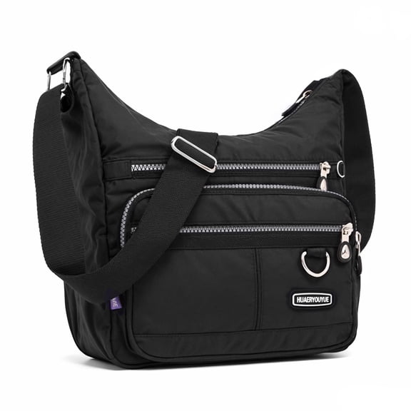 LAPTOM MAX Crossbody Bag for Women, Waterproof Nylon Shoulder Messenger Bag with Multiple Pockets, Casual Handbag, Black