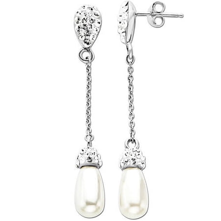 Sterling Silver White Faux Pearl Drop Earrings made with Swarovski Elements Earrings