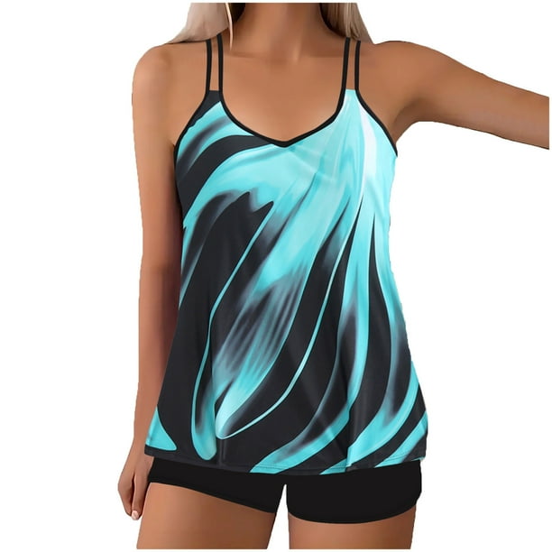 Trajes de Baño Bikini de Mujer Traje de Baño Conservador de Impresión Grande, Camisola sin Mangas de Cuello en V Traje de Playa de Verano