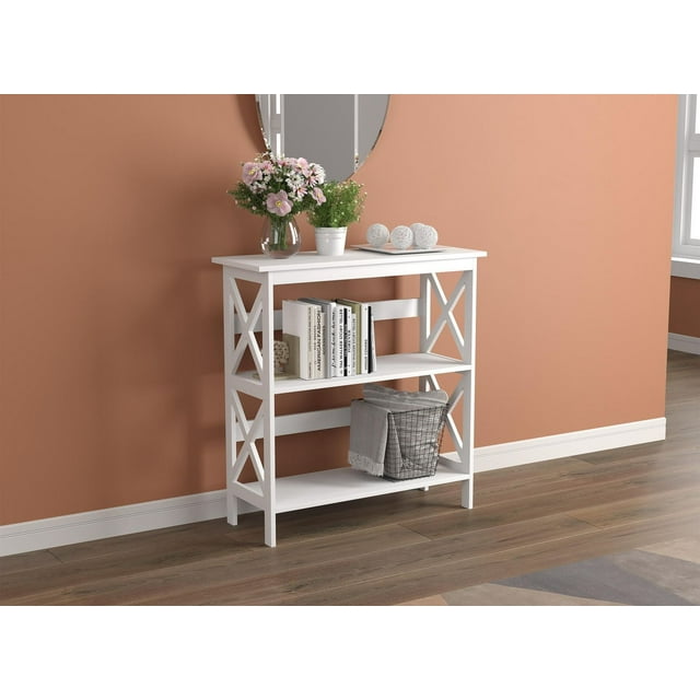 Table Console 3 Niveaux avec Design en X, 32 po, Style Rustique Farmhouse, Bibliothèque Étroite et Meuble d'Entrée, Étagère de Rangement pour Salon (Blanc)