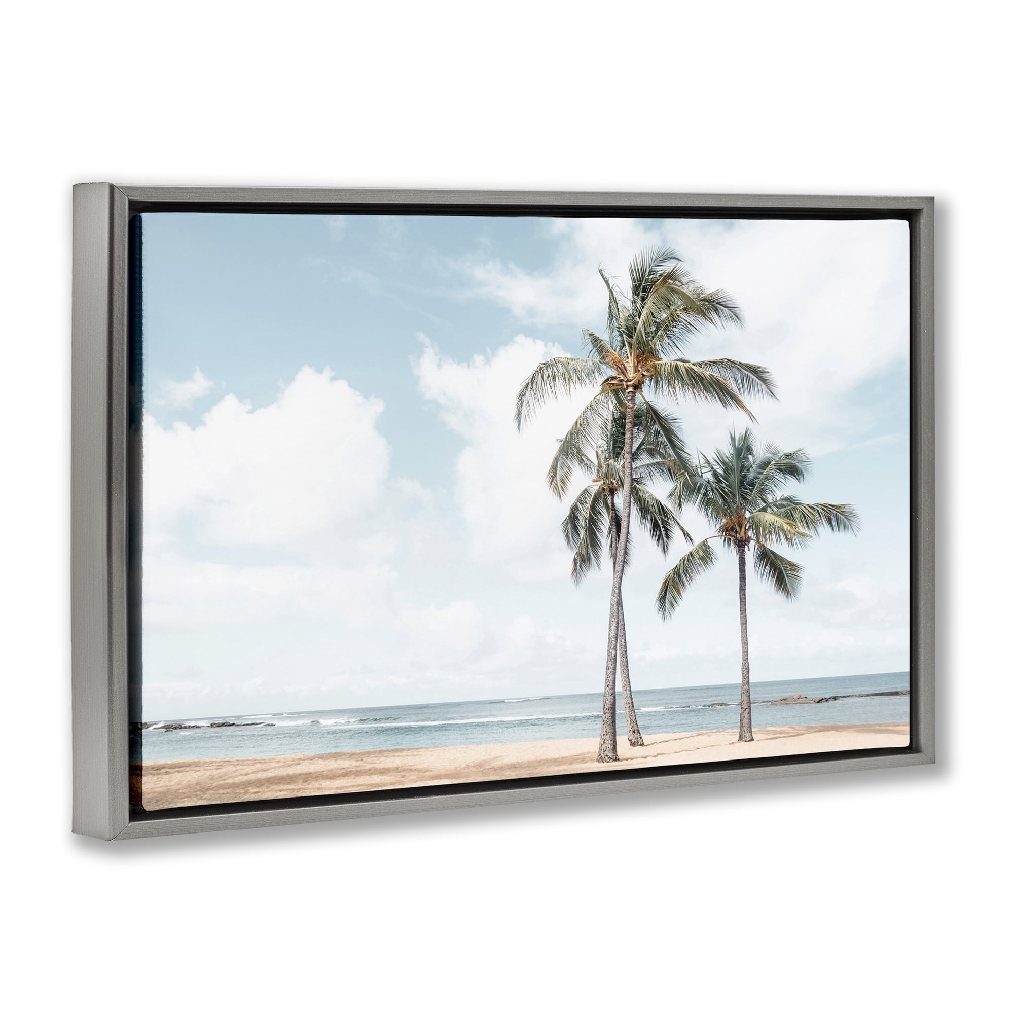 Stupell Industries Windy Tropical Scene Nautical & Beach Painting Gray Floater Framed Canvas Art Print Wall Art, 31 x 21