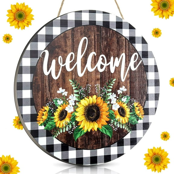 Morttic Sunflower Kitchen Decor Summer Welcome Hanging Sign Door Decor Sunflower Door 12 x 12 Inches Front Door Round Wooden Art Wreath Rustic Hanging Sign for Bedroom Restaurant Shop Home Decorations