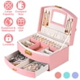 thumbnail image 3 of Teqhome Jewelry Organizer Box for Women Girl Wife 2-Layer PU Leather Travel Jewelry Storage Case with for Earrings Bracelets Rings Necklaces (Pink), 3 of 9