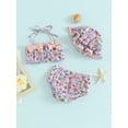 thumbnail image 2 of Bagilaanoe Newborn Baby Girls Swimsuits 3 Piece Bikinis Set Floral Print Crop Tops + Shorts + Swimming Hat 3M 6M  9M 12M 18M Infant Swimwear Bathing Suit Beachwear, 2 of 8