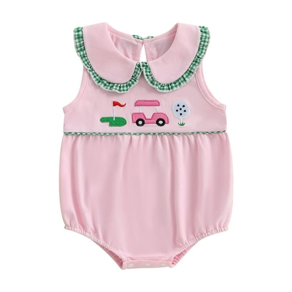 Suealasg Baby Girl Golf Tank Romper Cart Embroidered Doll Collar Sleeveless Bodysuit Cute Summer Clothes
