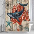 thumbnail image 2 of Whale Bathroom Shower Curtain, Coral Starfish Ocean Nautical Vintage Waterproof Washable Soft Bath Curtain for Bathtub Decor with 12 Hooks&Grommet, 48x72 Inch, 2 of 9
