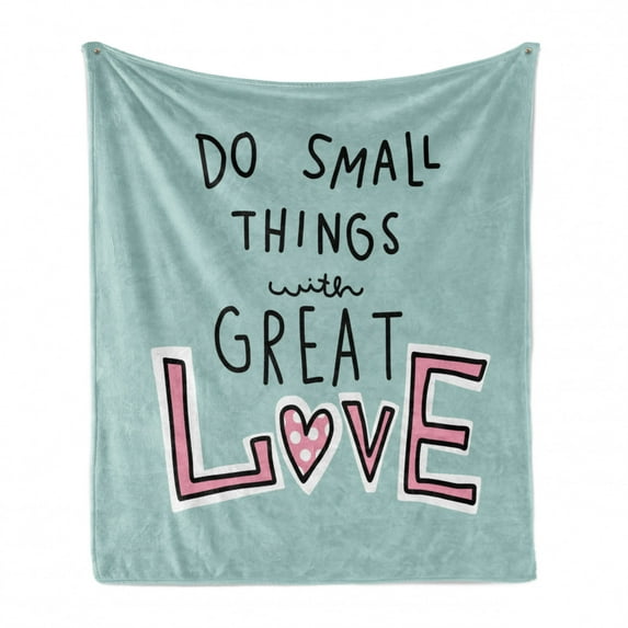 Inspiration Soft Flannel Fleece Throw Blanket, Do Things with Love Typography and Heart, Cozy Plush for Indoor and Outdoor Use, 50" x 60", Baby Pink Teal, by Ambesonne