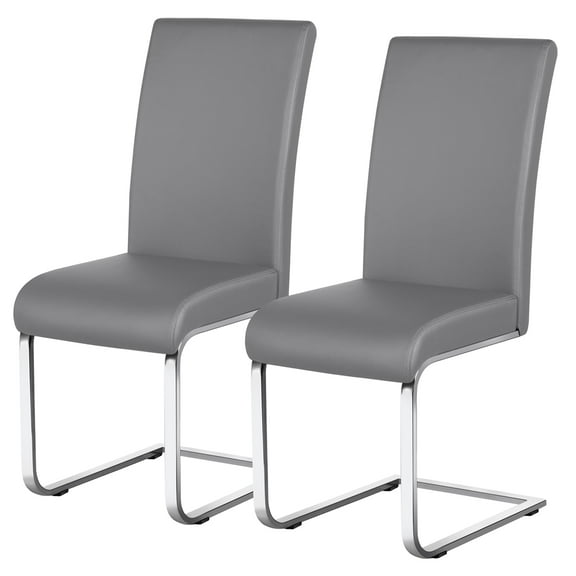 Alden Design 2pcs PU Leather Dining Chair Highback for Home, Light Gray