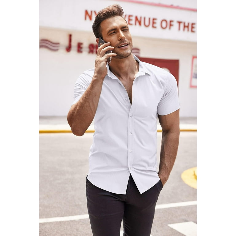 COOFANDY Men's Short Sleeve Muscle Fit Dress Shirts Casual Button Down Shirt COOFANDY Men's Short Sleeve Muscle Fit Dress Shirts Casual Button Down Shirt