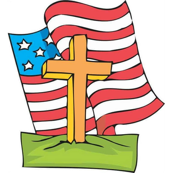 5inx5.5in Waving American Flag Cross Sticker Patriotic Military Car Decal