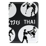 OWNTA Muay Thai Silhouette Pattern PU Leather Passport Wallet - 4.5x6.5 inches - Passport Cover, Book & Holder