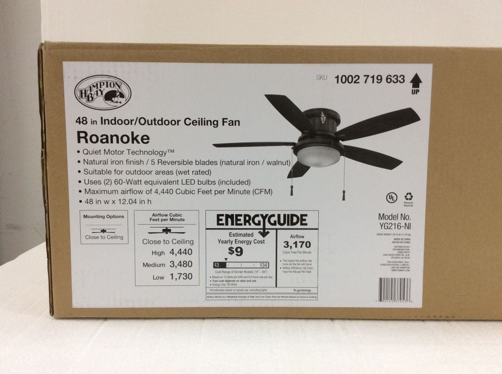 Hampton Bay Roanoke 48 In Led Indoor, 48 Outdoor Ceiling Fan With Light Kit