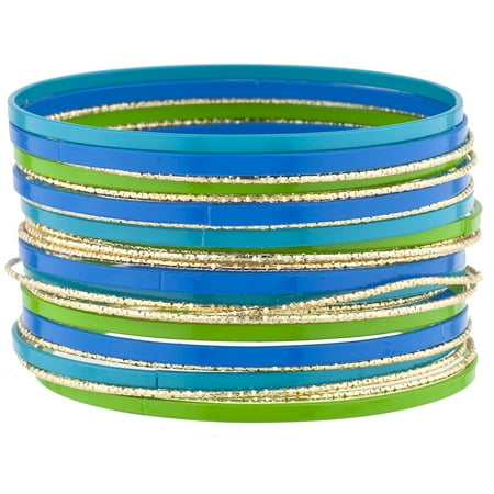 - Lux Accessories Gold Tone Green Blue Multicolor Enamel Bangle Bracelet Pack 23PC