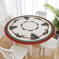 thumbnail image 2 of Christmas Round Fitted Tablecloth with Elastic Edge 40-44 Inch Winter Holly Table Cover Snowflake Tablecloth Washable Xmas Tree Table Cloth for Kitchen Dining Party Patio Picnic, 2 of 8