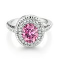 thumbnail image 2 of Gem Stone King 925 Sterling Silver Halo Engagement Ring Oval Pink Moissanite (2.26 Cttw), 2 of 3