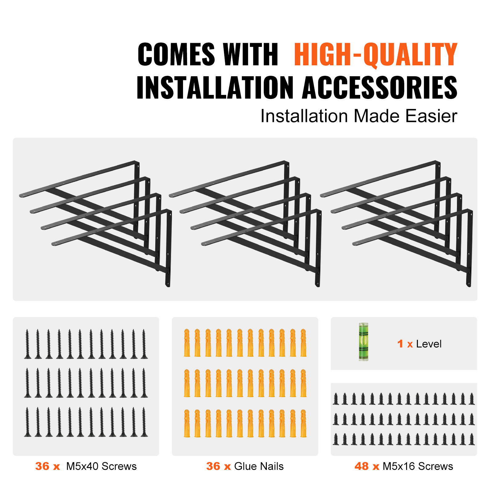 VEVOR Shelf Bracket, 18 x 12 in 12 Pcs, Heavy Duty Floating Shelf Brackets, Brackets for Shelves, 3mm Thick Matte Black Triangle Shelf Bracket,Steel Shelving Brackets with 160 lbs Load Capacity