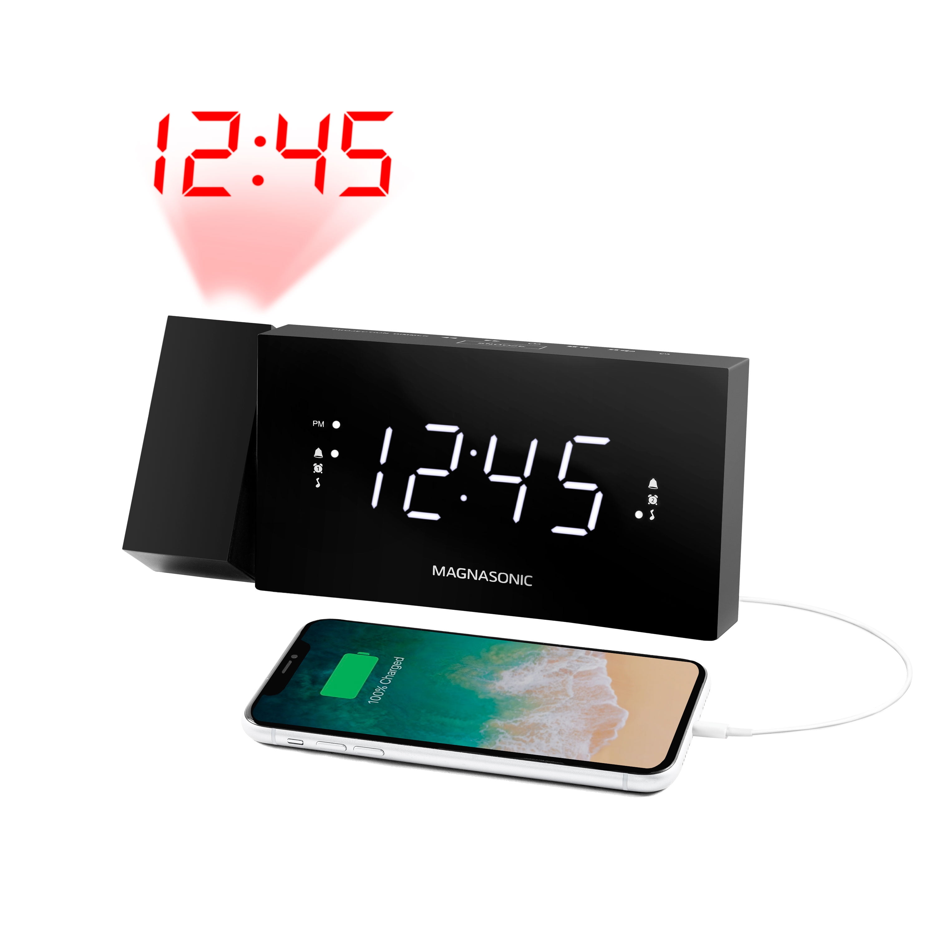 Magnasonic Alarm Clock Radio with USB Charging for Smartphones