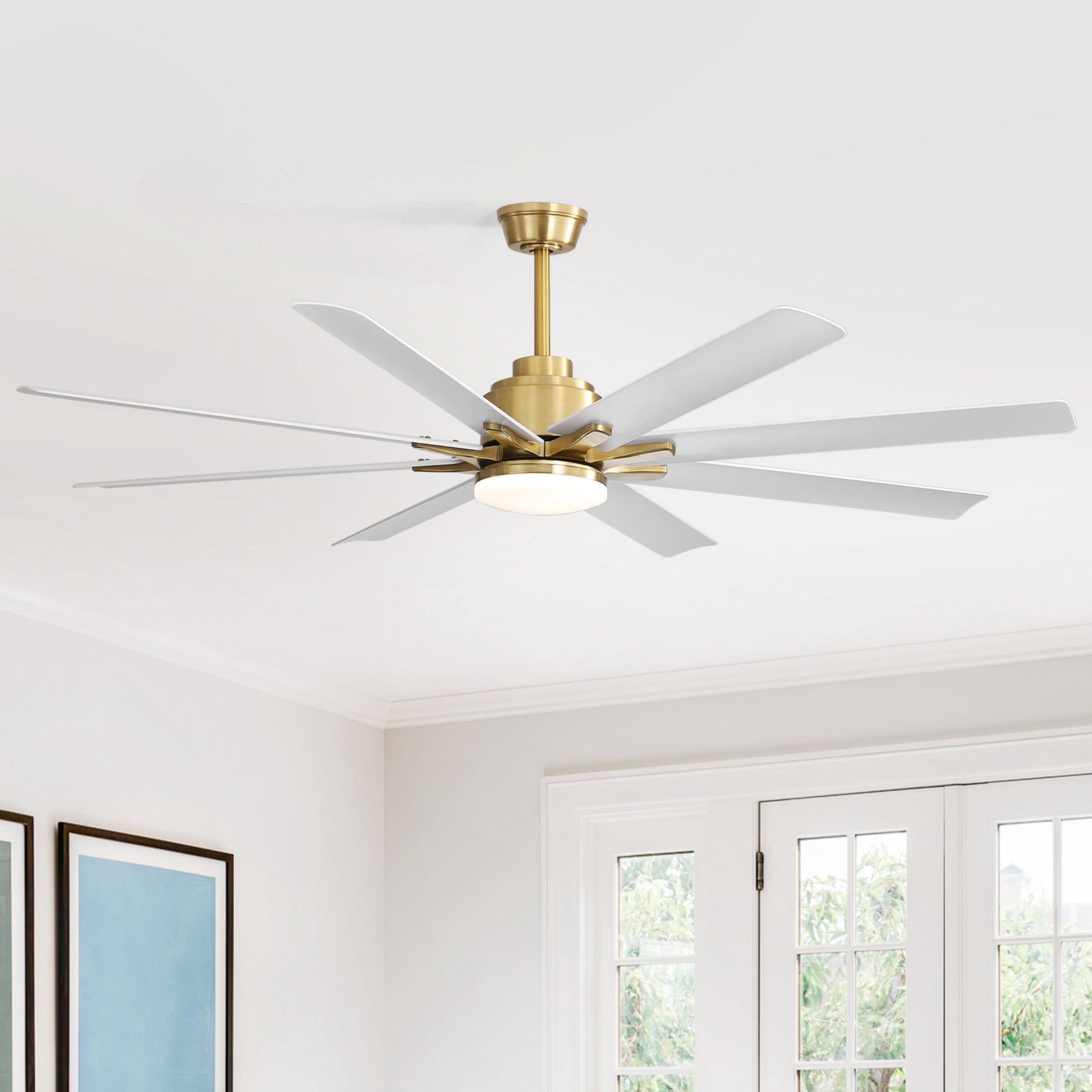 Sofucor 66 Inch Nickel Modern LED Ceiling Fans with Lights and Remote