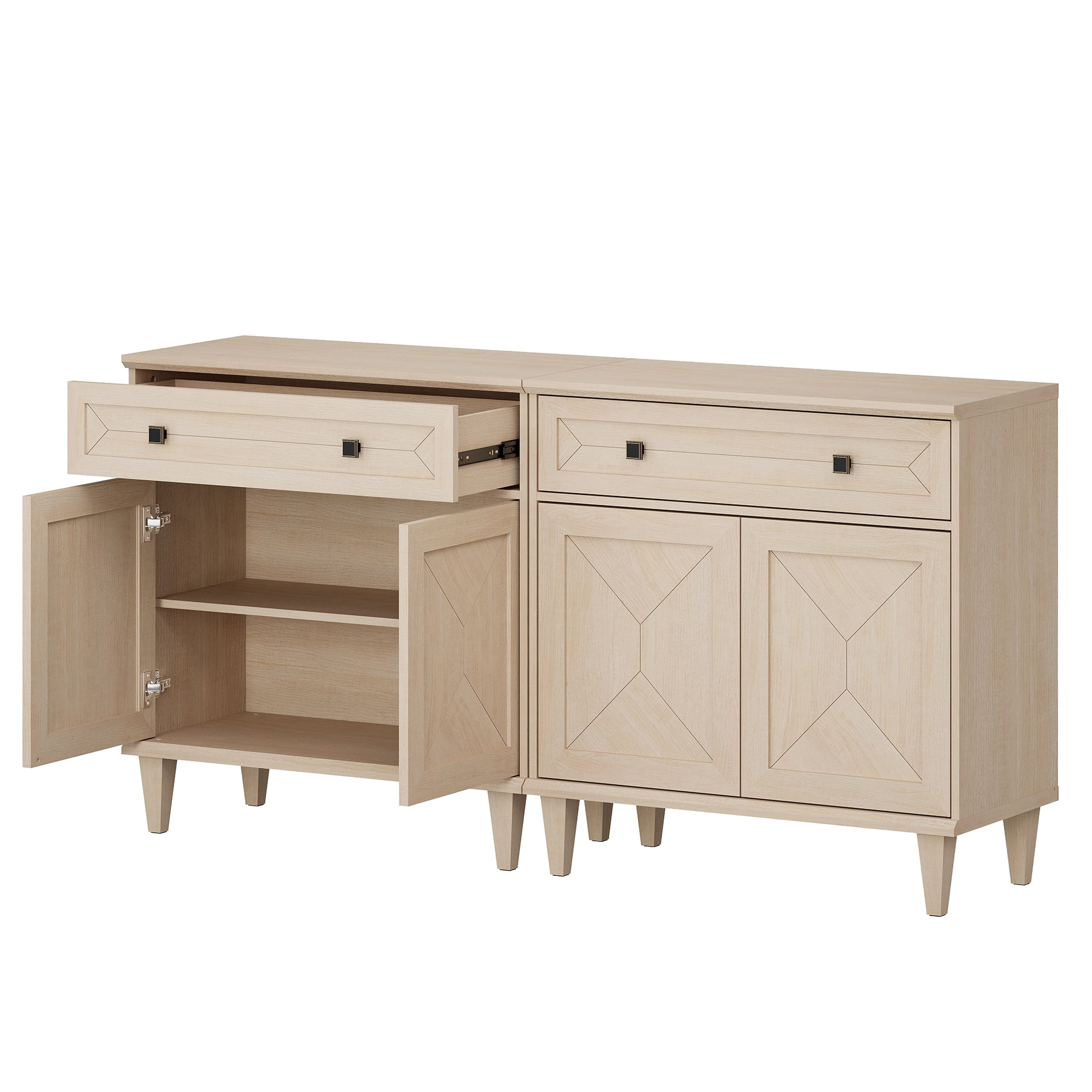 WAMPAT Handmade Patchwork 63" TV Stand with Cabinet, Fits up to 70" TV, Beige