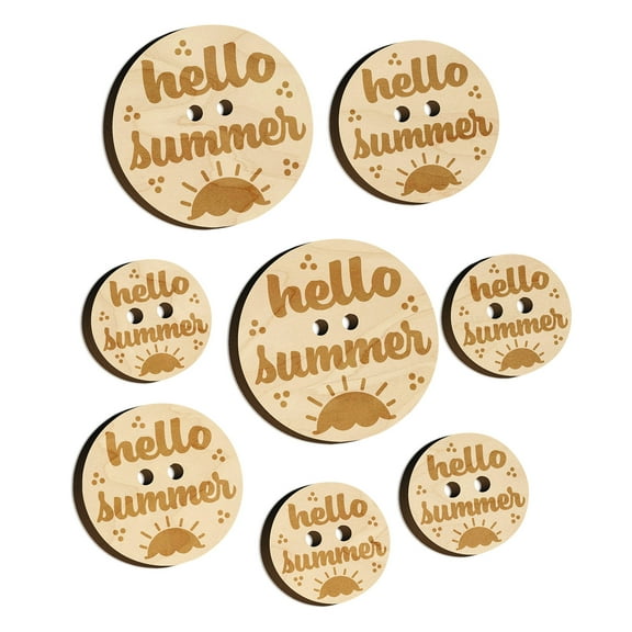 Hello Summer Wood Buttons for Crochet Knitting Sewing DIY Craft - 1.00 Inch Medium (7pcs)