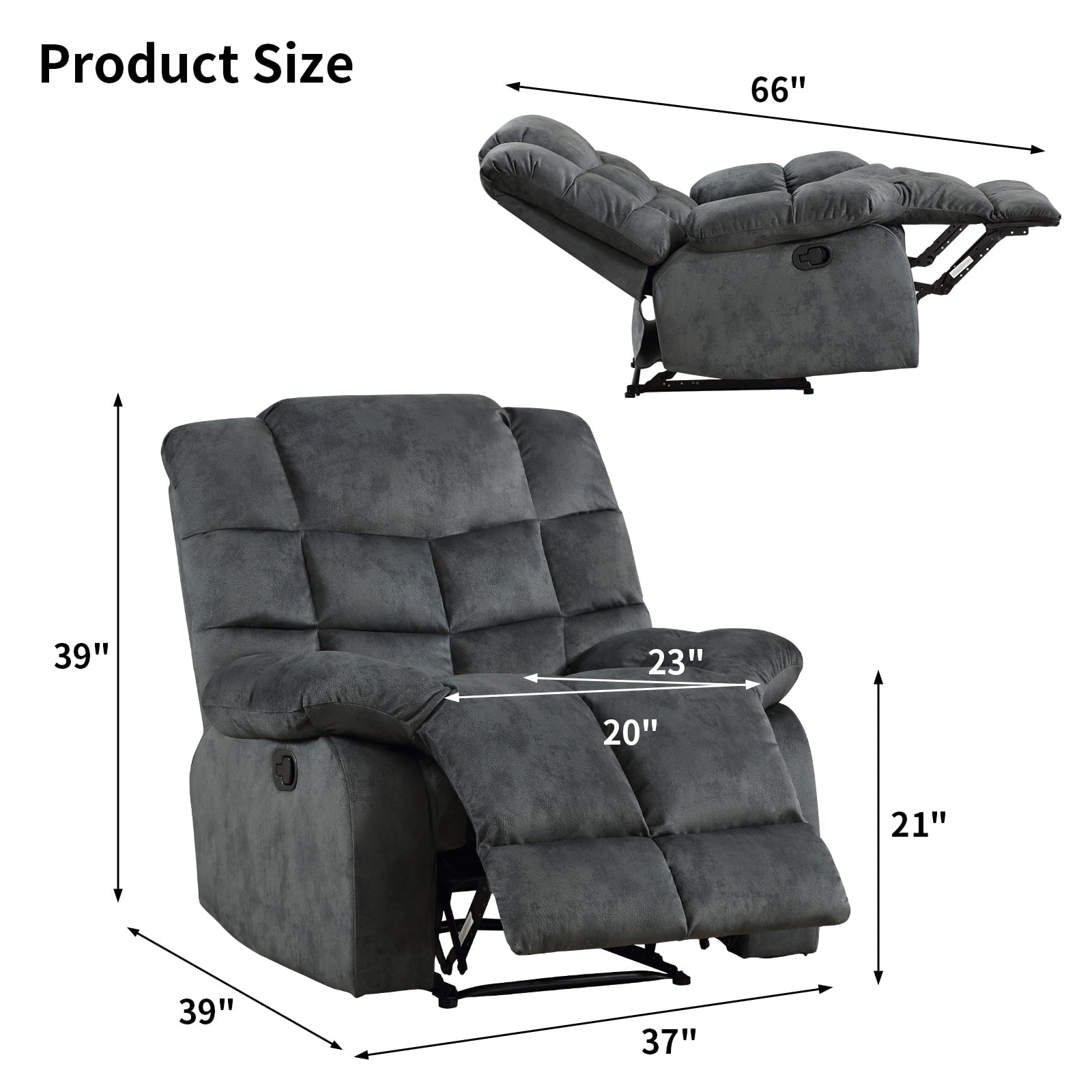 Bonzy Home Recliner Chairs Set of 2 for Living Room Manual Reclining Chair Single Sofa for Bedroom, Gray