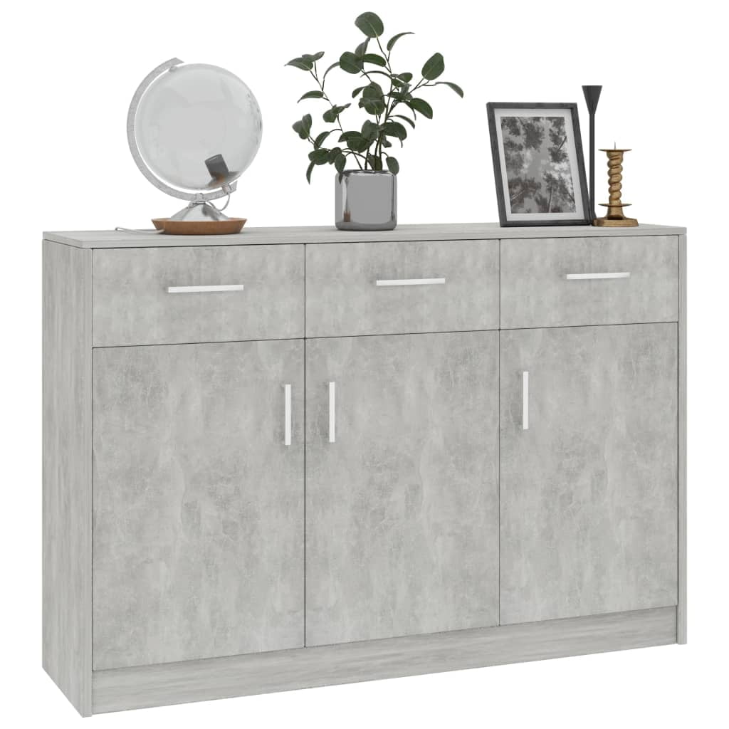 mewmewcat Wooden Sideboard with Doors Drawers and Storage Compartments Room Decor MDF and Pinewood 100 x 30 x 50 cm Grey