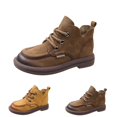 thumbnail image 4 of XIMIN Women's Bottom Boots Genuine Leather Lace-Up Platform Ankle Boots Short Heel Short Boots Ladies Casual Round Toe Shoes Boots Wide Calf Leather Boots, 4 of 5