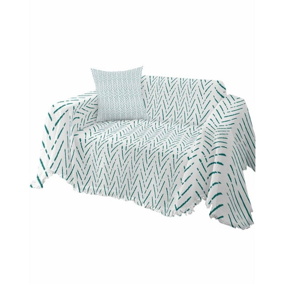 Turquoise Striped Sofa Couch Covers for Dogs,Washable Sectional Couch Slipcovers for Loveseat with Tassel,White Geometric Minimalist Boho Striped Non Slip Sofa Throw Cover Blanket Large 71''x102''