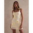 thumbnail image 4 of Yellow Womens Backless Mini Dress With Floral Embroidery And Satin Bow Waist, 4 of 6