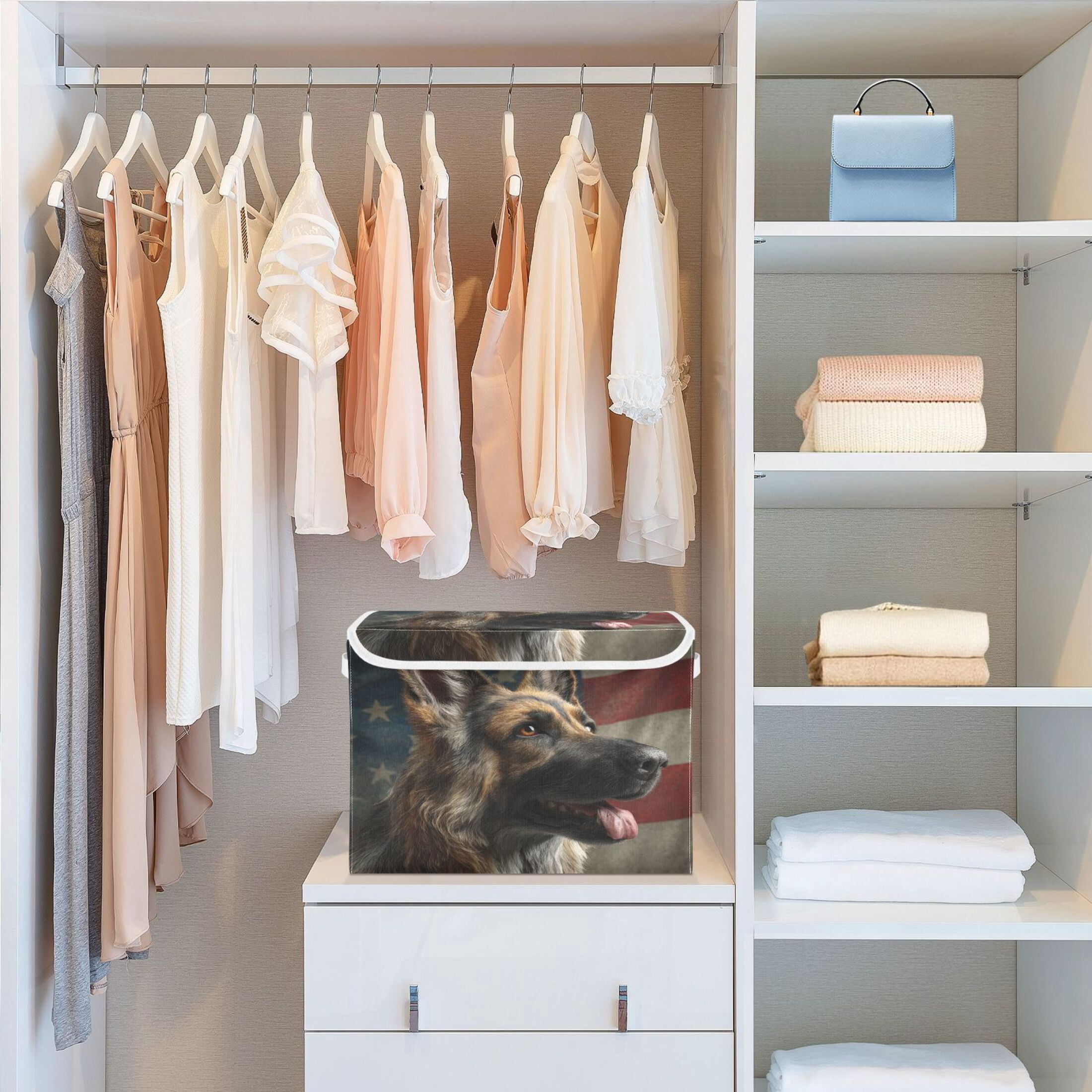 Storage Box With Lid 16.5x12.6x11.8In Lidded Home Storage Bins Foldable Stacked Household Storage Box German Shepherd Photo