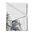 thumbnail image 2 of Vintage Soft Flannel Fleece Blanket, Old Aged Columbus Ship Sailing in the Imaginary Atlantic Ocean Voyage Journey Print, Cozy Plush for Indoor and Outdoor Use, 50" x 60", Multicolor, by Ambesonne, 2 of 5