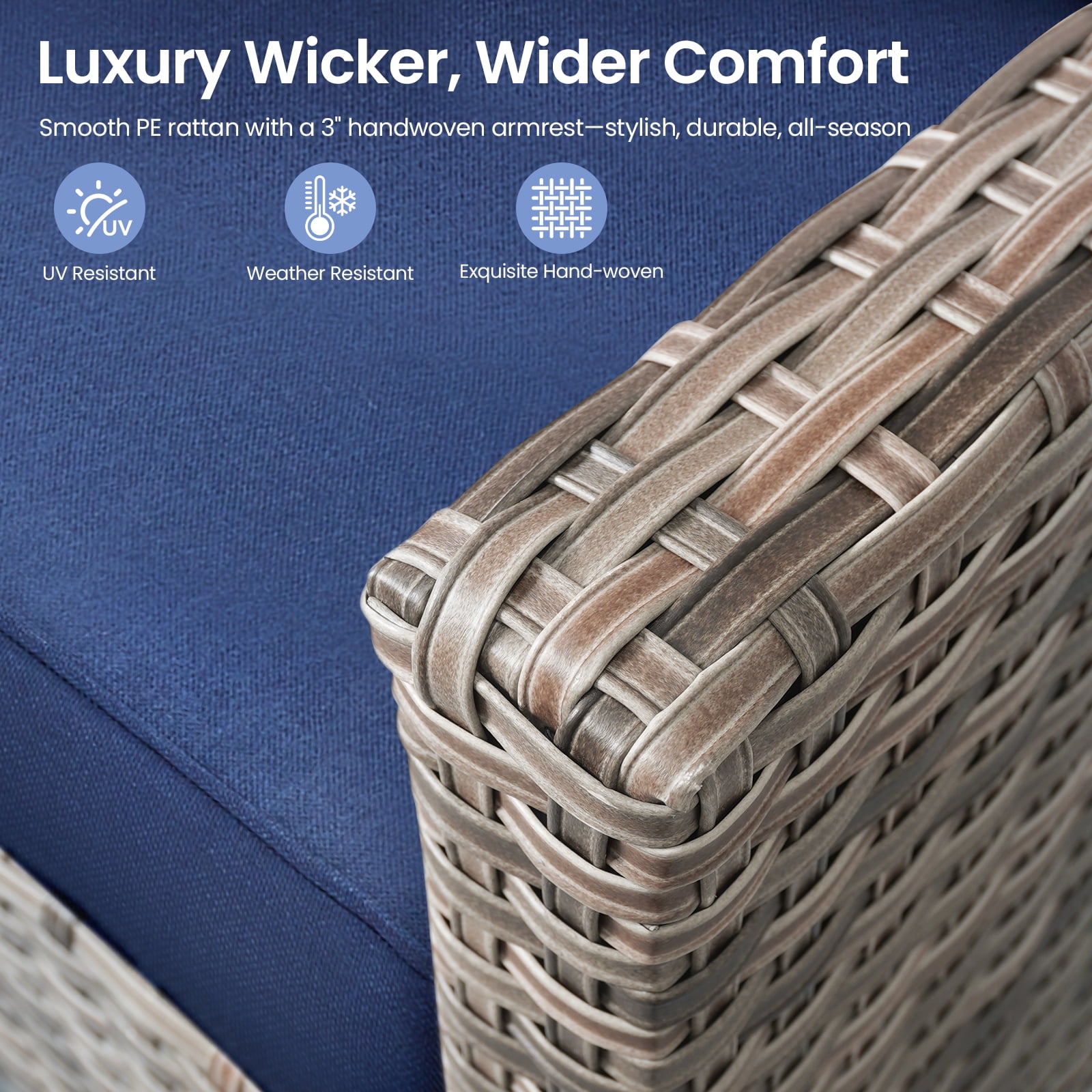 Gymojoy Outdoor Wicker Swivel Rocker Patio Rocking Chairs Set of 2 with Blue Cushions