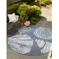 thumbnail image 3 of Unique Loom Outdoor Coastal Collection Area Rug - Bodrum (7' Round Navy Blue/Ivory), 3 of 12