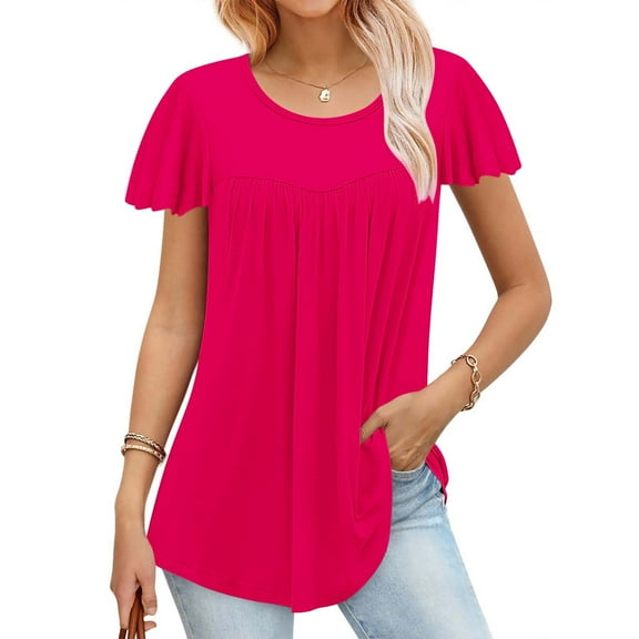 loopsun Plus Size Tops for Womens,Womens Summer Tops,Women's Fashion Printed T-shirt 3/4 Sleeves Blouse Round Neck Casual Tops Hot Pink M
