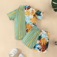 thumbnail image 4 of Mercatoo Clothes&nbsp;Set Children for Toddler Boys Short Sleeve Striped Patchwork Floral Prints T Shirt Tops Shorts Outfits, 4 of 6