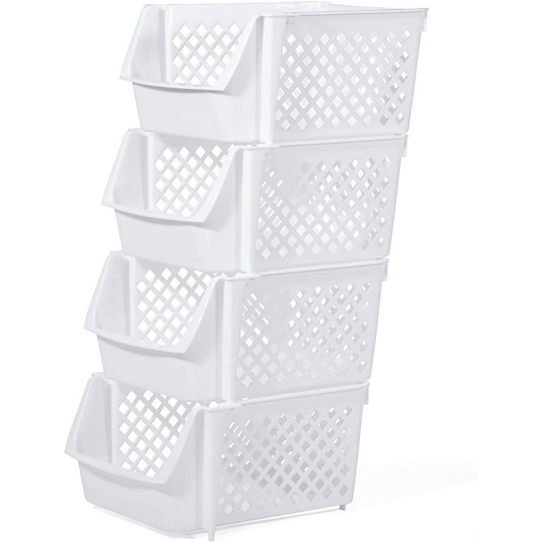 4 Pack Stackable Plastic Storage Basket, Topboutique Stackable