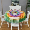 thumbnail image 2 of Colorful Rainbow Tie Dye Spiral Pattern Round Tablecloth 60"x60",Wrinkle Wipeable Table Cloth for Kitchen Dining Room Picnic Patio Party, 2 of 6