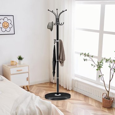 Modern Coat Rack Stand With Marble Base - 14 Rotating Hooks Freestanding Coat Tree