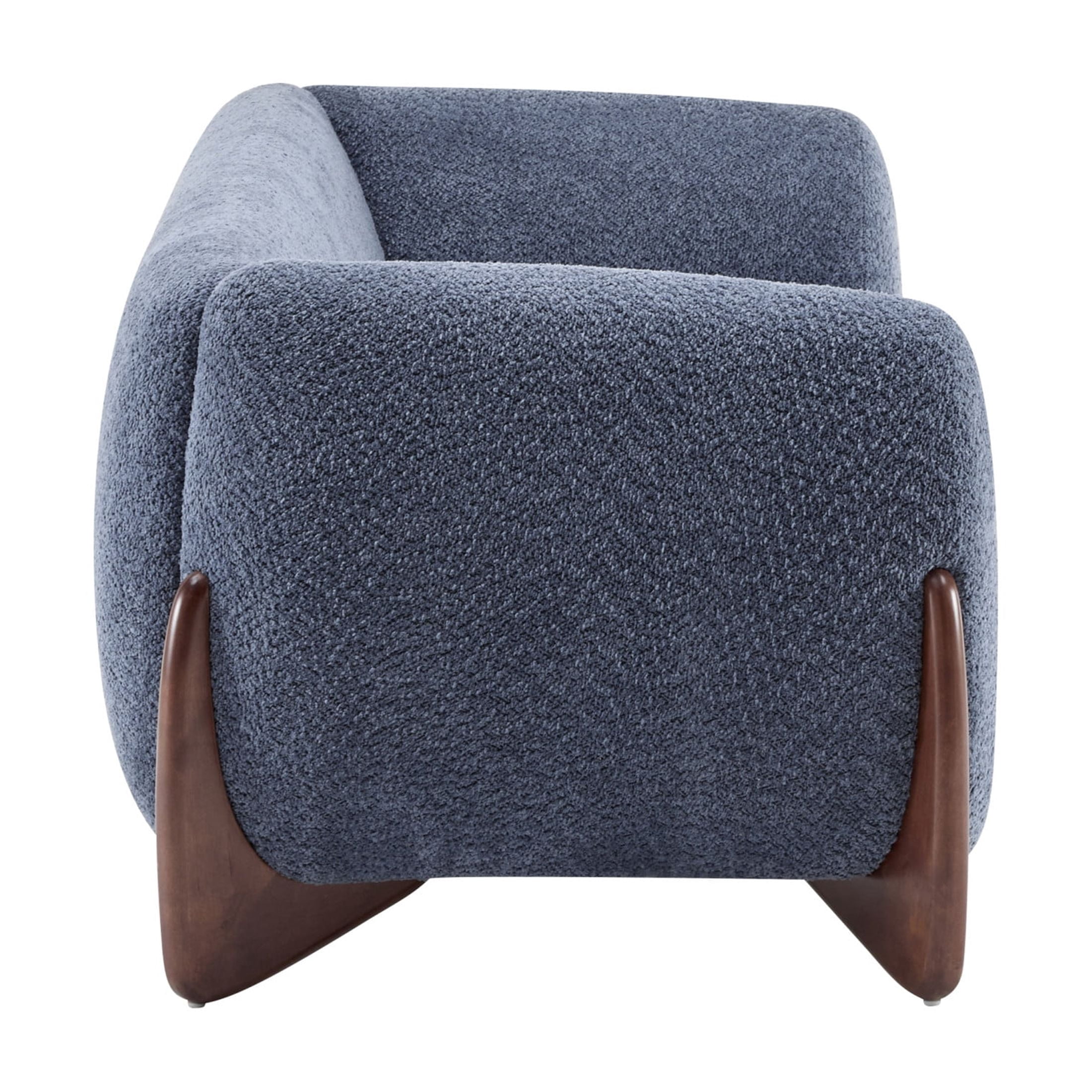 Christopher Knight Home 82" Boucle Sofa, 3-Seater Faux Sherpa Couch with Wood Legs & Curved Design, Navy Blue
