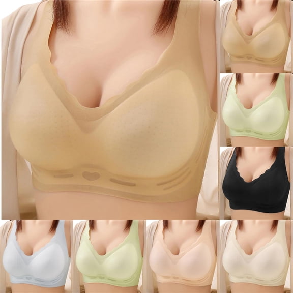 mihongmao Front Closure Bras for Women Plus Size Sports Bras Women's Solid Color No Steel Ring Push Up Breathable Underwear Daily Bra Khaki 3X