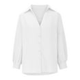 thumbnail image 4 of HAiming Womens Button down Shirts Solid Color 3/4 Sleeve Lapel V Neck Tops Casual Loose Work Office Tunic Blouse, 4 of 6