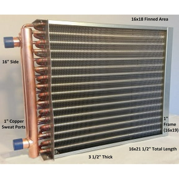 16x18 Water to Air Heat Exchanger~~1"  Copper Ports w/ EZ Install Front Flange