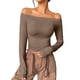 thumbnail image 2 of Top de manga larga con hombros descubiertos para mujer: camiseta corta sexy, material de poliéster, tallas XS-XL, ideal para la moda otoñal y para salir, 2 of 8