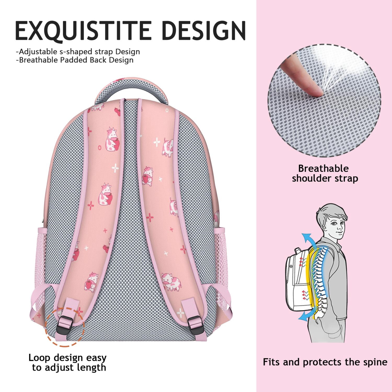 Highland Cow Print Waterproof Bookbag - Breathable & Stylish School Backpack with Spinal Support Design for Cow Lovers & Farmhouse Style